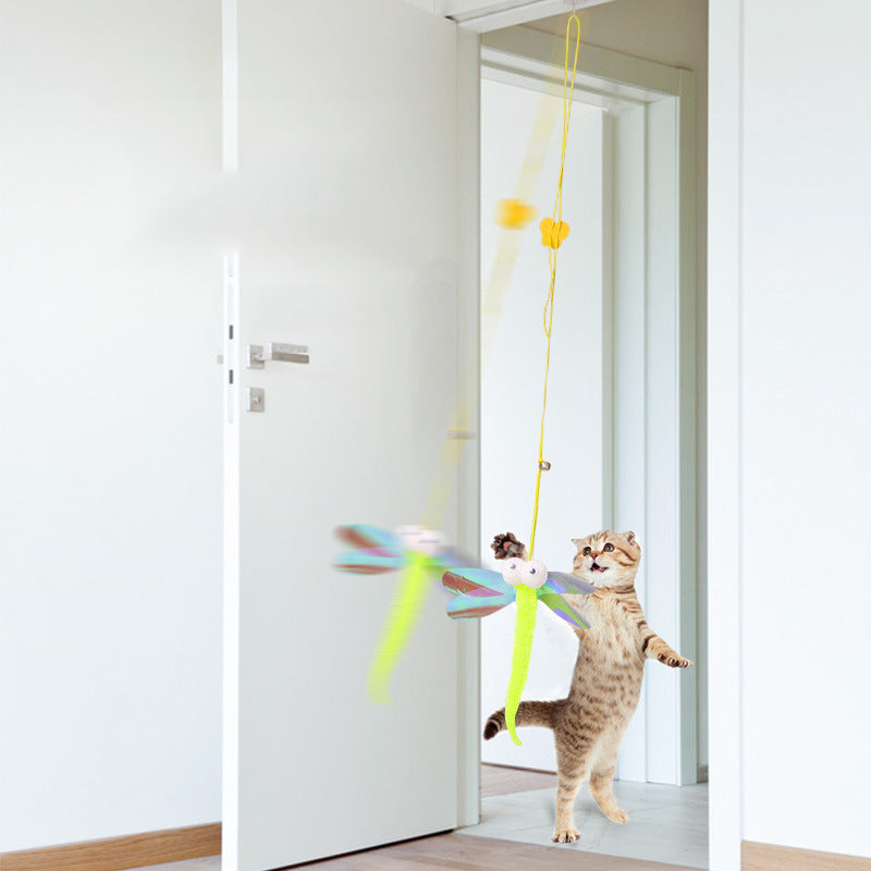 Brinquedo de Gato de Estimação Bastão Engraçado Gatinho Auto-hi Corda Elástica Forma de Libélula Pena Sino Varinha de Brincadeira Pendurada Balanço Milhares