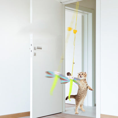 Brinquedo de Gato de Estimação Bastão Engraçado Gatinho Auto-hi Corda Elástica Forma de Libélula Pena Sino Varinha de Brincadeira Pendurada Balanço Milhares
