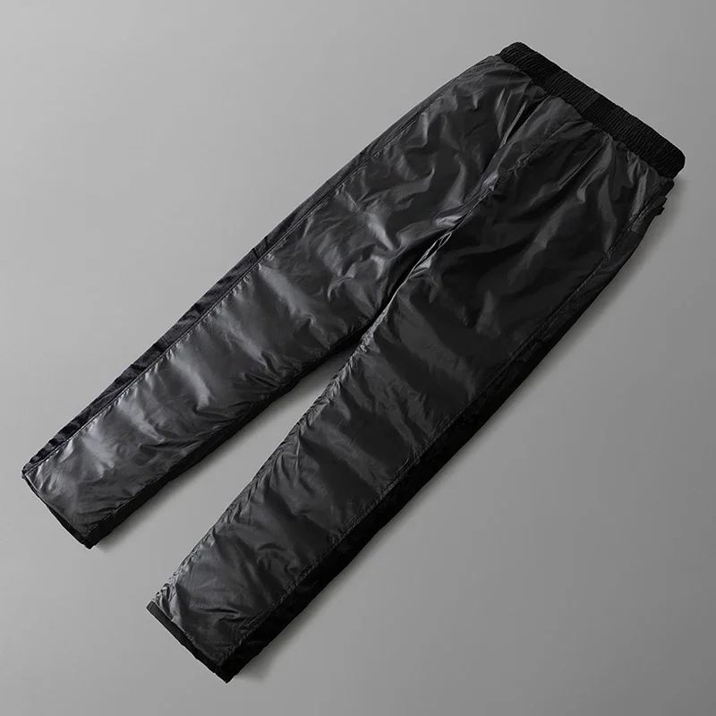 Calça Masculina de Inverno Impermeável Algodão com Zíper Bolso Grosso Pato Branco Calça Jogger para Neve e Frio ao Ar Livre