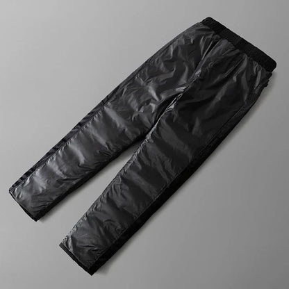 Calça Masculina de Inverno Impermeável Algodão com Zíper Bolso Grosso Pato Branco Calça Jogger para Neve e Frio ao Ar Livre