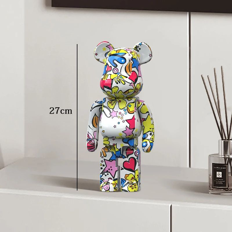 Estátua Urso Graffiti 27cm Bloco Tinta Urso Decoração Enfeites de Resina para Desktop Decoração de Casa Sala de Estar Urso Escultura de Chão Presentes