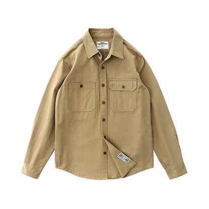 Gmiixder Men Cargo Long Sleeve Shirt Spring Autumn Hip Hop Jacket American Casual Retro Green Tough Man Workwear Shirt