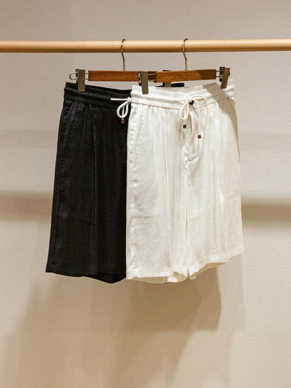 BC Summer Breathable Thin Linen Blended Loose Straight Elastic Waist Casual Shorts