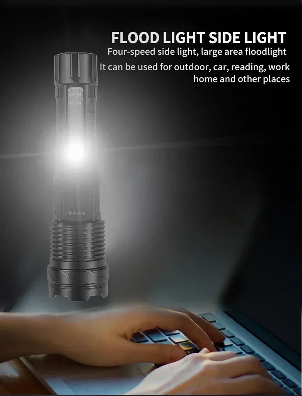 High Power White Laser LED Flashlight Built-in Battery USB Rechargeable Strong Light Tactical Torch Outdoor Camping Hiking Lamp