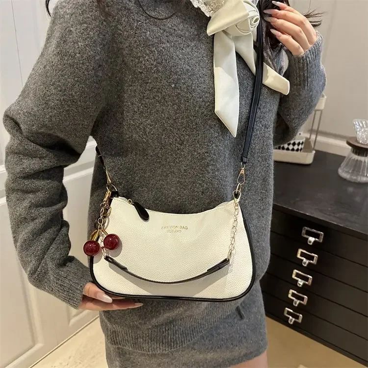 Cherry Pedant Shoulder Underarm Bag Women's Fashion Handbags Causal Hobos Purses Ladies Hand Bags Pu Leather for Work Travel
