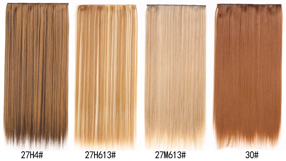 16 Presilhas em Apliques de Cabelo 60cm de Comprimento Liso Penteado Sintético Loiro Preto Perucas Resistente ao Calor Cabelo Falso 6Pçs/Conjunto