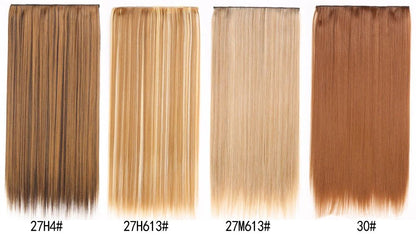 16 Presilhas em Apliques de Cabelo 60cm de Comprimento Liso Penteado Sintético Loiro Preto Perucas Resistente ao Calor Cabelo Falso 6Pçs/Conjunto