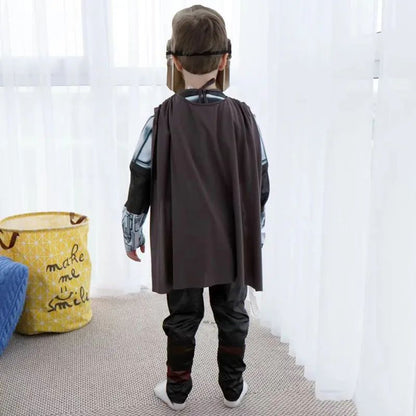 New Kids Classic Mandalorian Costume Set Star Wars Warrior Armor Jumpsuit with Helmet & Cape Boys Halloween Cosplay Dress Up