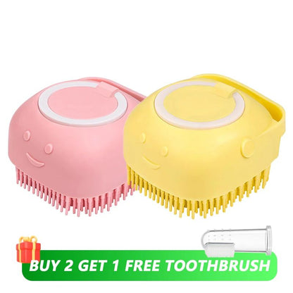 Escova de Banho para Cães Escova de Massagem para Animais de Estimação Dispensador de Shampoo Escova de Silicone Macio Cerdas de Borracha para Cães e Gatos Ferramenta de Banho e Higiene