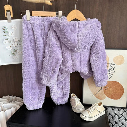Baby Girl Clothes Purple Plush Jacquard Top+Pants 2-piece Set for Autumn and Winter Home Kids Casual Pajamas 3-7 Years Old