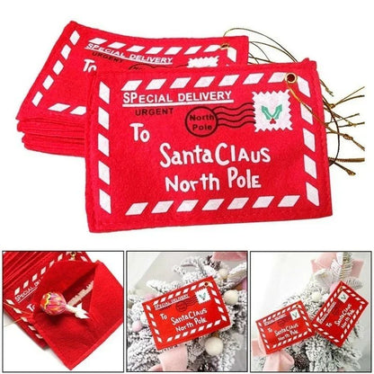 Santa Claus Envelope Red Felt Non-Woven Letter Embroidered Envelopes for Christmas Tree Hanging Card Candy Gifts Bags Home Decor