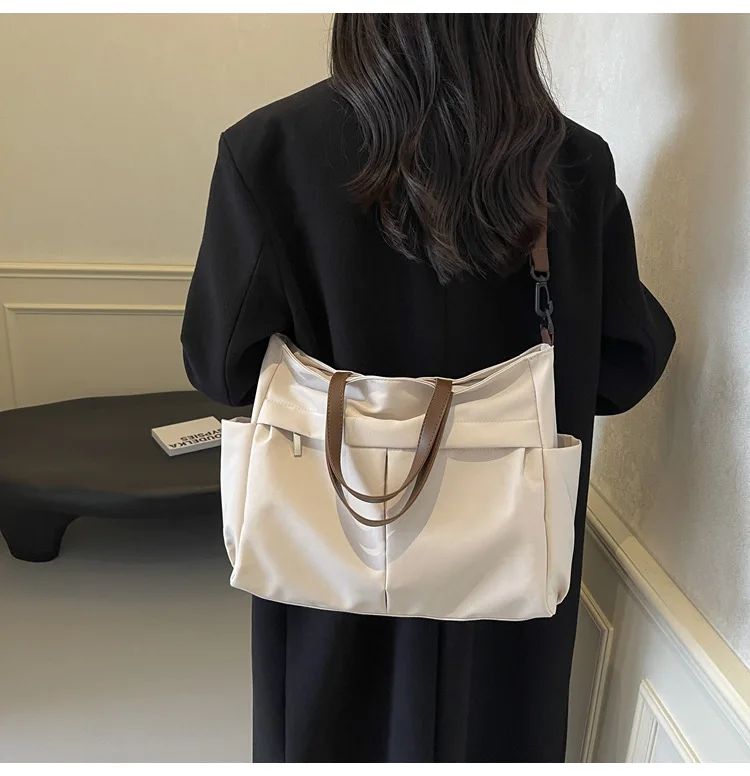 Designer Women's Tote Bag Spacious Nylon Handbag Multiple Pocket Large Capacity Commuting Shoulder Bag Lightweight Shopping