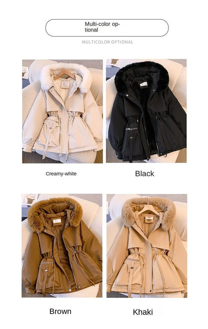 2024 New Autumn and Winter Lined Hood Down Jacket Winter Coat for Women Warm Drawstring Padded Parkas  Female Puffer Outwear