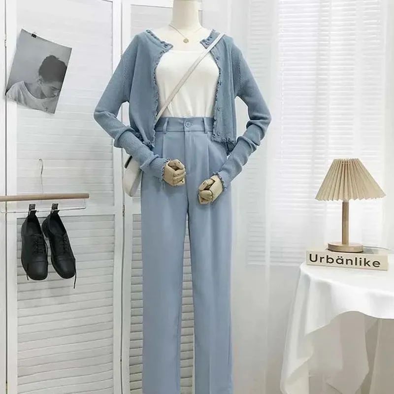 Korean High Waist Nine Point Trousers Female Fall Summer Casual Loose Office Lady Suit Pants Fashion Solid Color Work Pant New