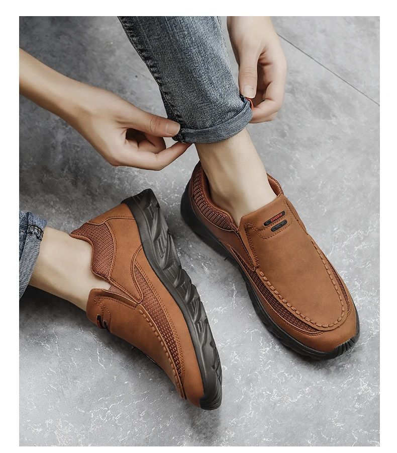 Men Leather Casual Shoes Breathable Loafers Men Sneakers 2024 New Male Comfortable Leather Flat Footwear Sneakers Men Shoes