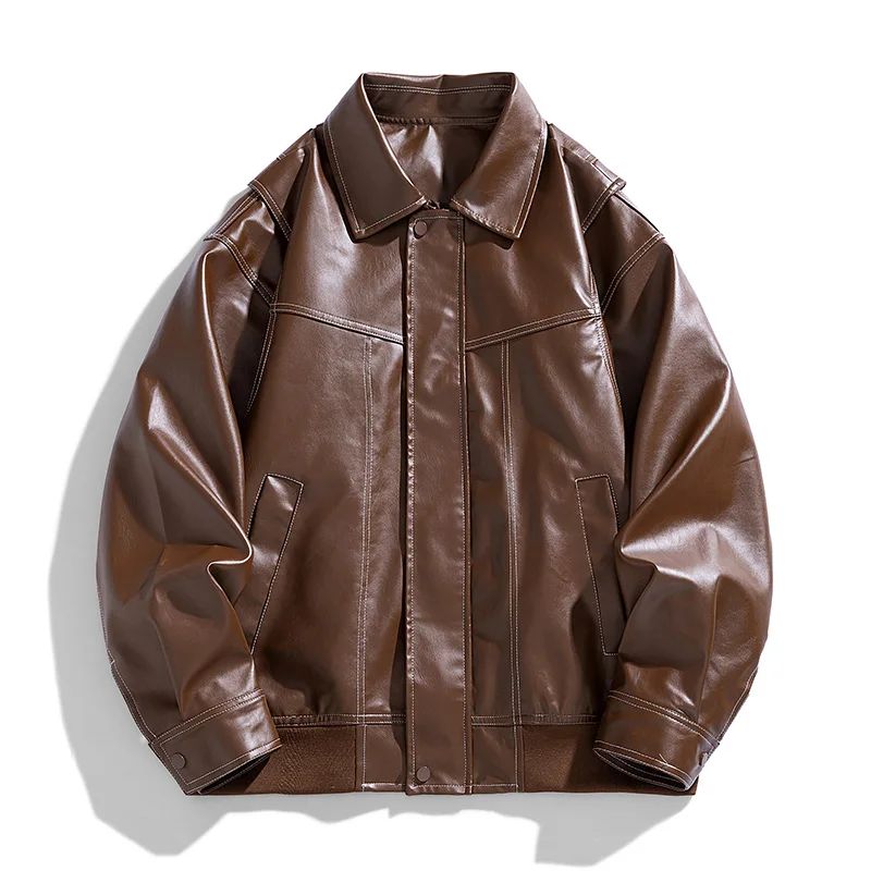 Spring Autumn New Loose Trend Men Couple Jacket Lapel Motorcycle Handsome Coats Europe The United States Trend Leather Jacket