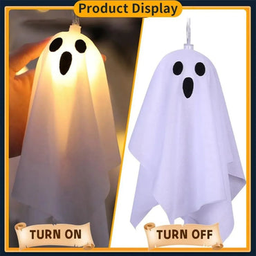 10Pcs LED Spooky Hanging Ghosts Decor, Halloween Ghost String Lights, Battery Operated Light Up Glow Garland for Indoor Outdoor