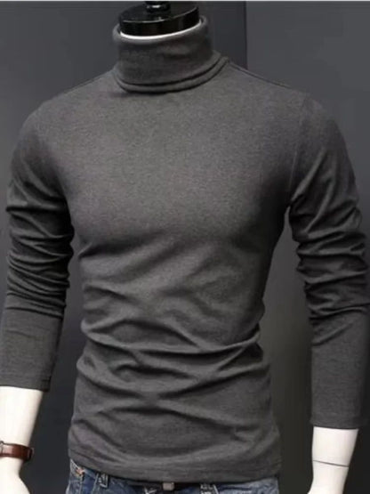 2025 Autumn New Men Mid to High Collar Warm Clothes Solid Color Outdoor Leisure Running Slimming Long Sleeve Bottom Shirt