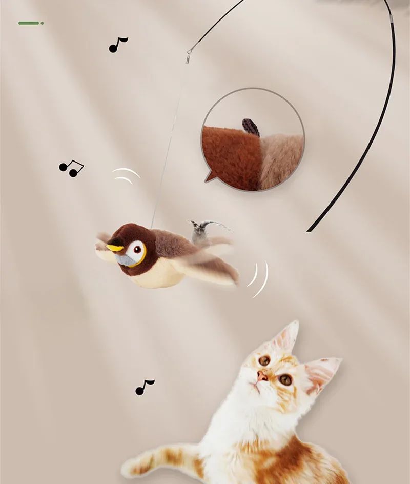 Hot Cat Interactive Toys Catnip Electric Pat Bird (com Catnip) Cães Gatos Brinquedo de Pelúcia Sonoro Ativado por Toque para Pets Recarregável USB