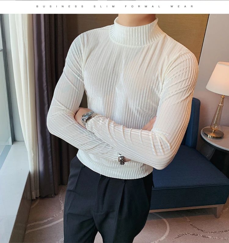 New Gold Velvet T Shirt Men Clothing Fashion Trend Male Luxury Prom Party Long-sleeved Striped Pullover Tops Homme
