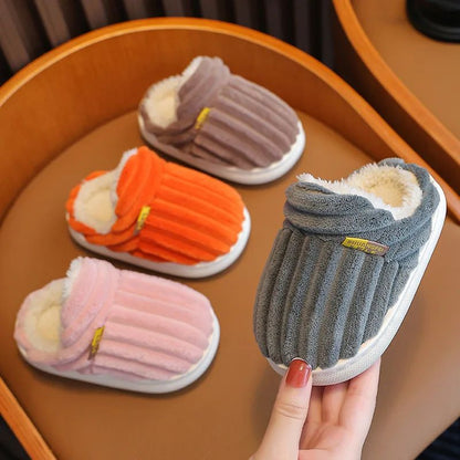 Winter warm cotton slippers for adults and children Toe Wrap Cotton Slippers Thick Soft Sole Slides Men Women Non-slip Shoes