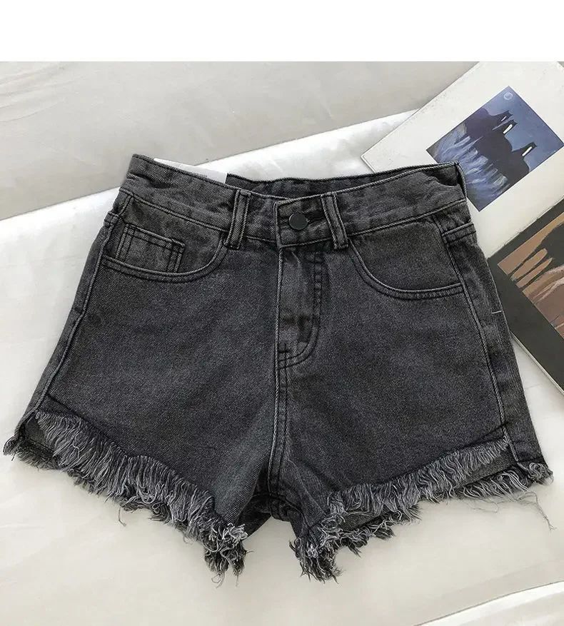 2025 New Summer Women High Wiast Raw Hem Denim Shorts Soild White Black Blue Korean Wide Leg Pants Mon Shorts  Jean Shorts