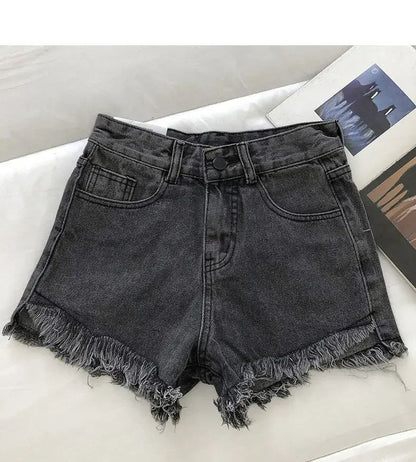 2025 New Summer Women High Wiast Raw Hem Denim Shorts Soild White Black Blue Korean Wide Leg Pants Mon Shorts  Jean Shorts