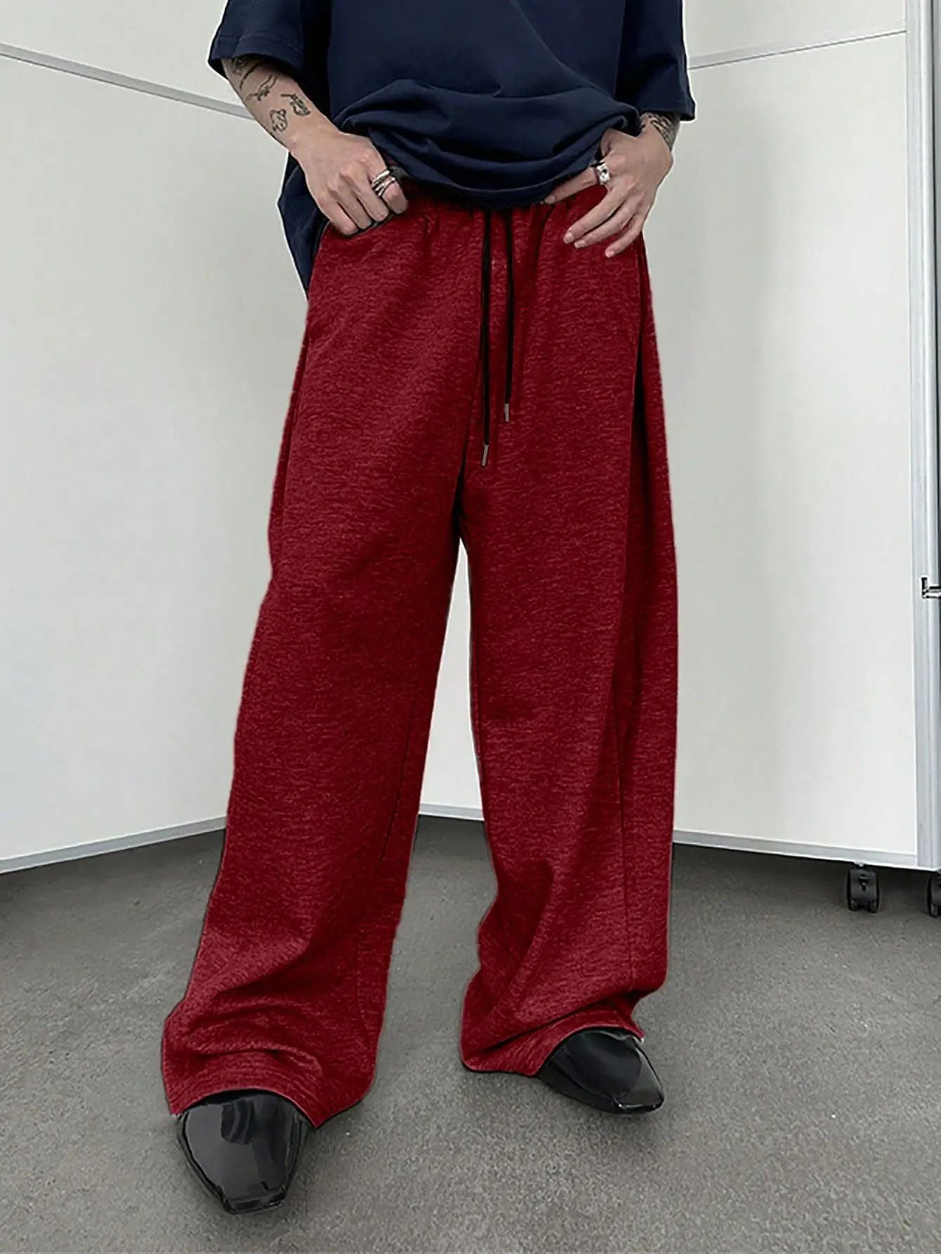 25 European and American men's waist trousers waist drawstring straight wide-leg loose trousers sports trousers pocket men pants