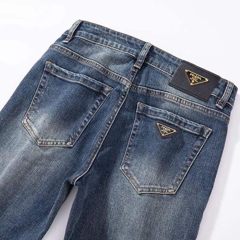 Milão Qualidade Premium Europeia Outono/Inverno Calças Jeans Masculinas Emagrecem Sua Silhueta Solta Reta Elástica Vintage