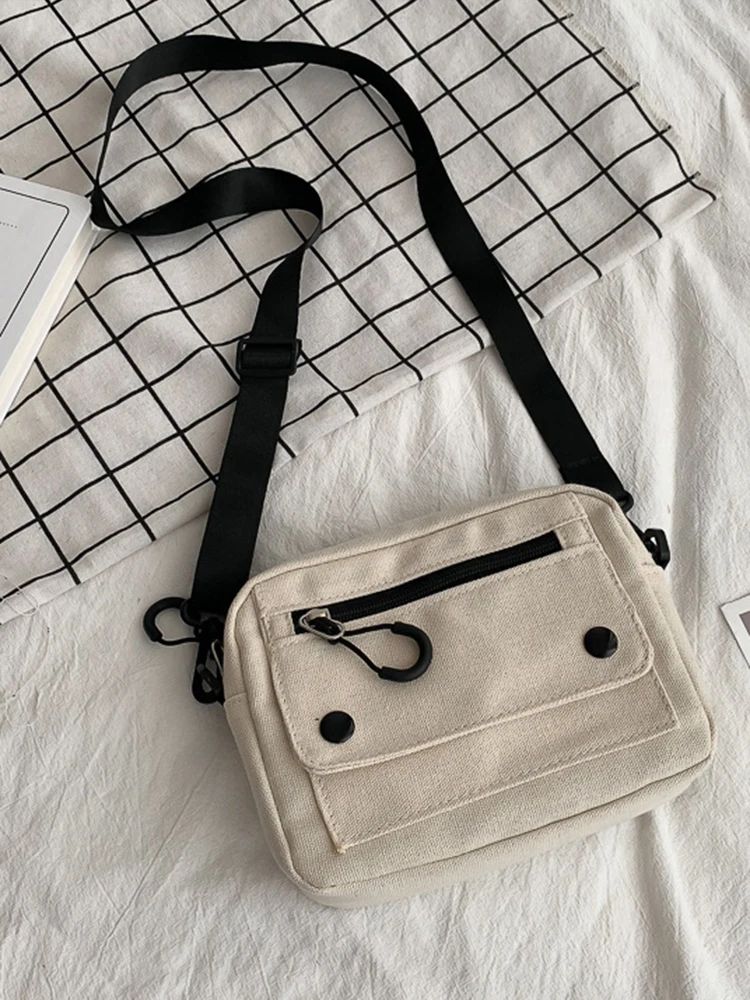 Women Canvas Handbags Korean Mini Student Bag Cell Phone Simple Small Crossbody Casual Ladies Zipper Shoulder Bag