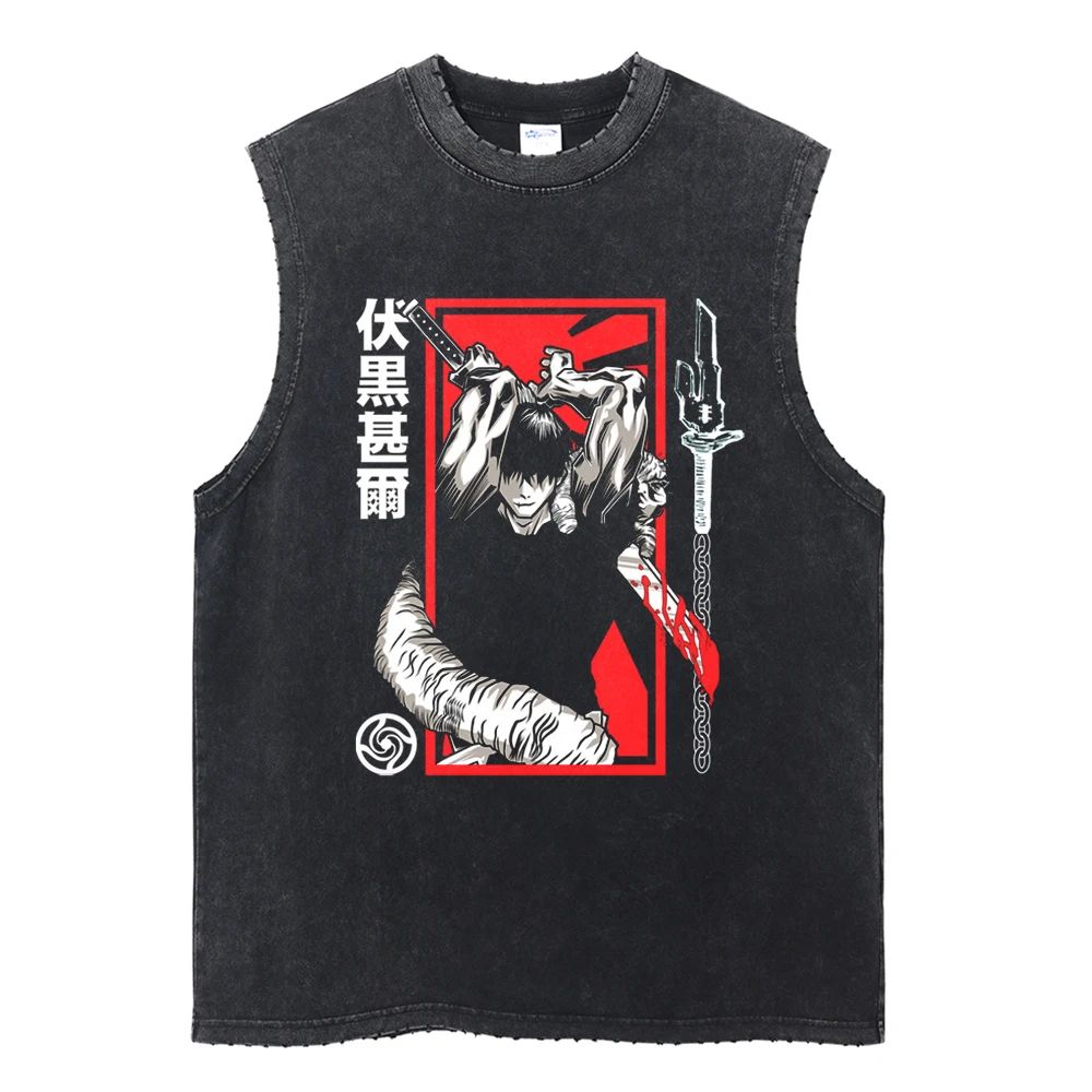 Luffy printed anime fitness vest summer new men s vest Y2k women s washed casual sleeveless shirt streetwear Harajuku