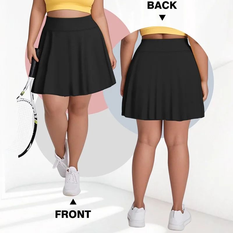 Plus Size Women with Pocket Short Skirt Fitness Short Skirt High Waist Fashion 200lbs Sports Short Skirt Gym Outdoor Solid Skirt