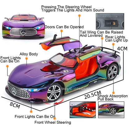 1:24 Visão GT 300SL Carro Esportivo Modelo Liga Fundida Brinquedos Som Luz Puxar para Trás Portas Abertas Veículos Miniatura Presentes para Crianças