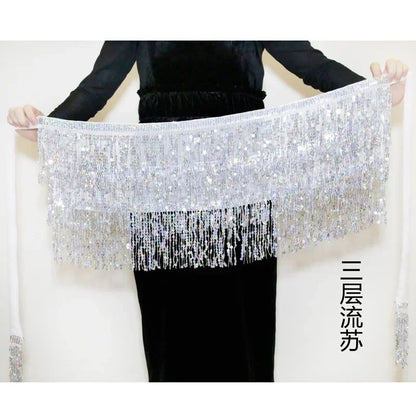 Sexy Sequins Tassel Dancewear Mini Skirt Women Clothes Jupe Femme Belly Dance Skirts Ladies Faldas Performance Stage Bottom Saia