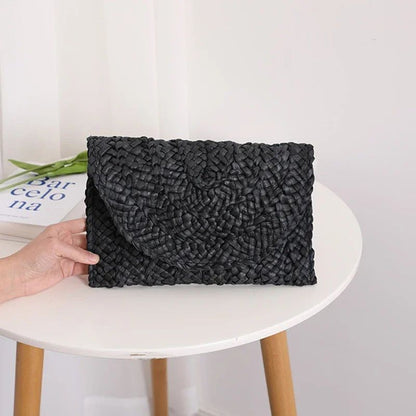 Fashionable Corn Husk Straw Bags Hand-woven Women Clutch Envelope Handbag Long Purse for Female Summer Beach Bag Bolsa 2024