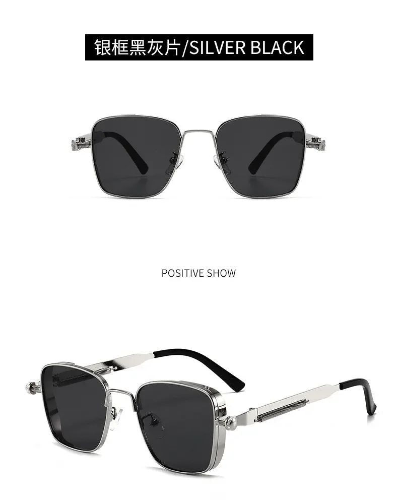 New Sunglasses Men Driving Sunglasses Retro Spring Leg Driving Outdoor Sports Metal Rectangular Decorative Glasses Women Uv400