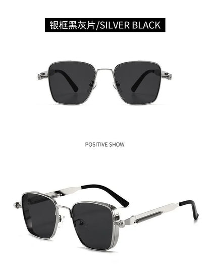 New Sunglasses Men Driving Sunglasses Retro Spring Leg Driving Outdoor Sports Metal Rectangular Decorative Glasses Women Uv400