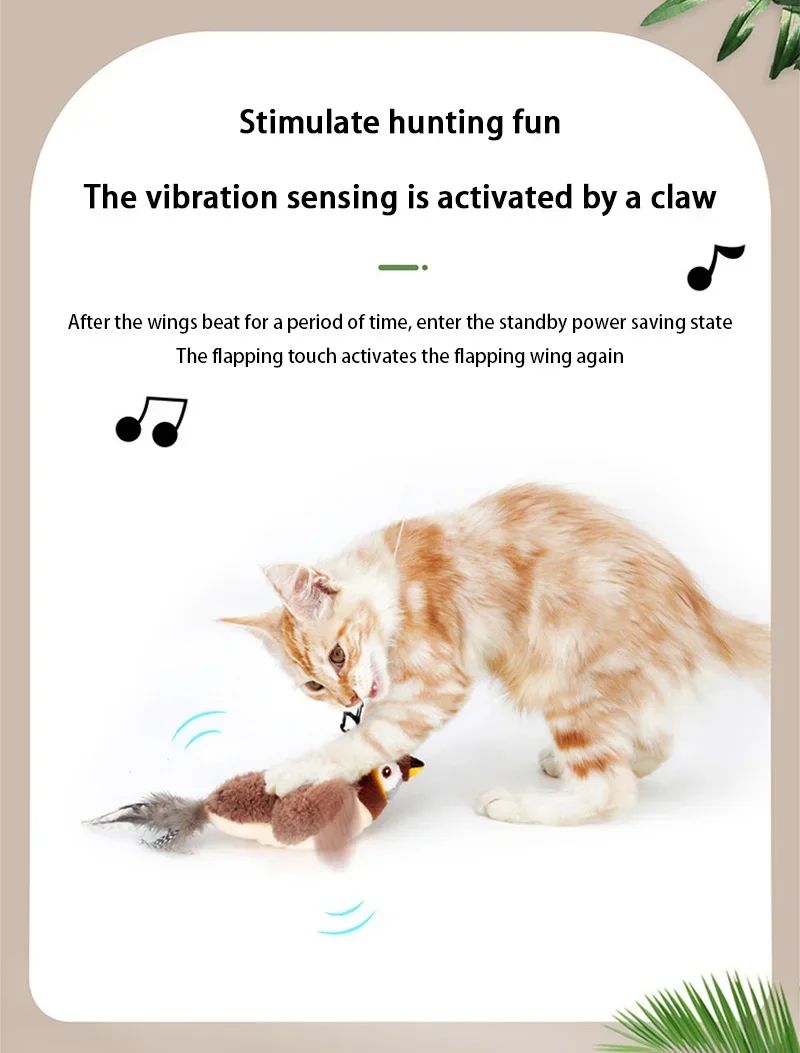 Pássaro Elétrico de Catnip (com Catnip) Brinquedo Interativo para Gatos Recarregável por USB Pet Cães Gatos Brinquedo Quente de Pelúcia com Som Ativado por Toque