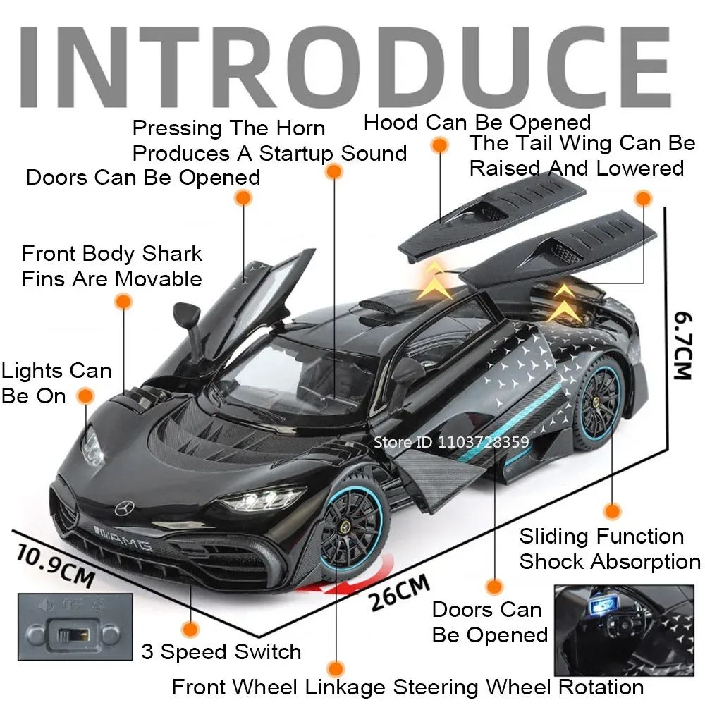 1:18 UM GT Miniatura Sports Car Modelo Brinquedos Liga Diecast Supercarros Som Luz Portas Abertas Absorção de Choque para Presentes Infantis