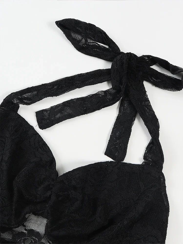 2025 Spring and Summer New Women's Y2K Style Sleeveless Sexy Slim Lace T-shirt Lace Tie Solid Color Vest Top