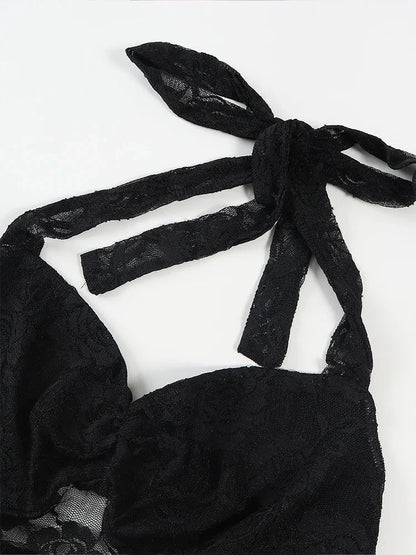 2025 Spring and Summer New Women's Y2K Style Sleeveless Sexy Slim Lace T-shirt Lace Tie Solid Color Vest Top