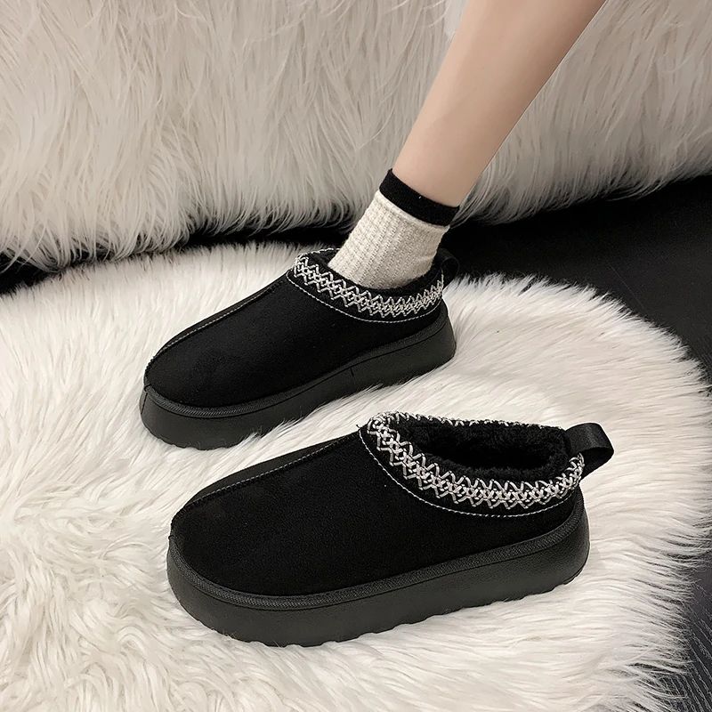 Snow Boots For Women 2024 Winter New Cashmere Warm Thick Soles Without Heel-covered Hair Half Slipper Cotton Shoes for Women