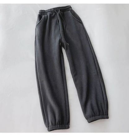 Thick Warm Fleece Lined Wide Leg Casual Sweatpants Women's Autumn Winter plus Size Cuffed Slimming Loose Fit Sport Pants