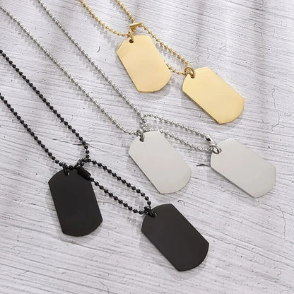 Colar Masculino Dog Tag Militar Retangular Duplo Aço Inoxidável Titânio Joia de Exército Masculino Presente