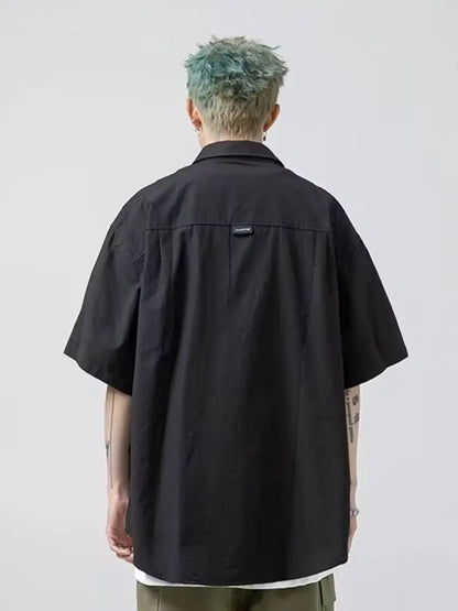 Stylish Y2k Men's Shirts Summer Korean Cargo Shirts for Men Black Multi-Pocket Hip Hop Men Clothing Punk Gothic Streetwear