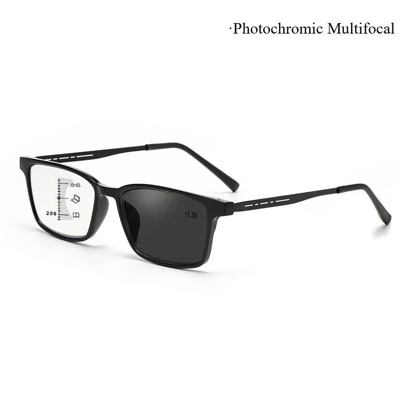 Óculos Multifocal Fotocromático para Presbiopia Armação Quadrada Óculos de Leitura para Negócios Luz Azul Lentes Acabadas para Vista Longa