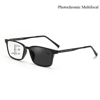 Óculos Multifocal Fotocromático para Presbiopia Armação Quadrada Óculos de Leitura para Negócios Luz Azul Lentes Acabadas para Vista Longa