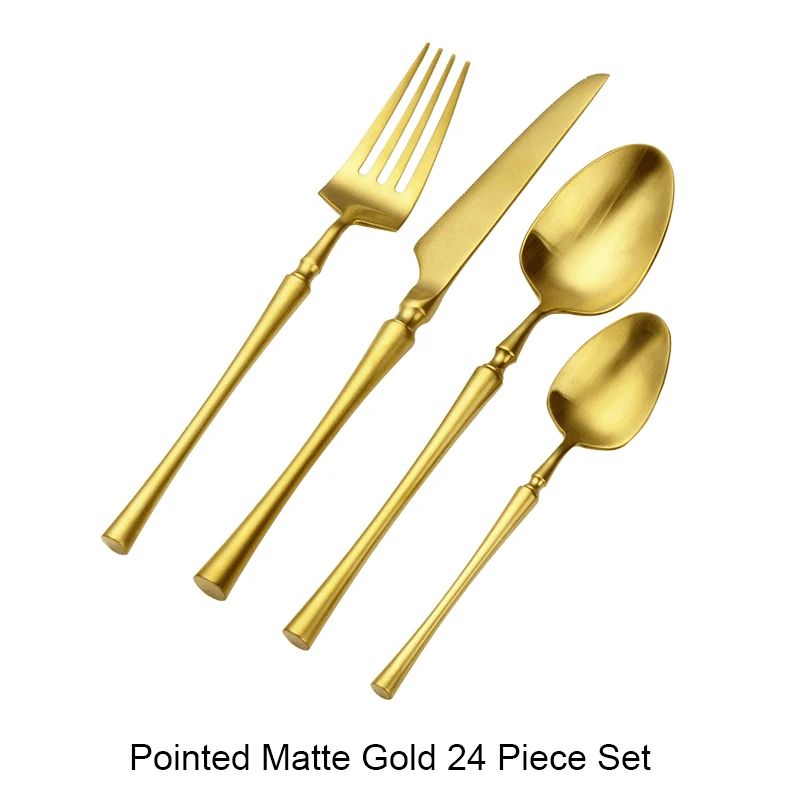 Conjunto de Talheres 24 Peças Aço Inox Fosco Preto Dourado Jogo de Talheres de Mesa Faca Colher Garfo Lavável em Lava-louças