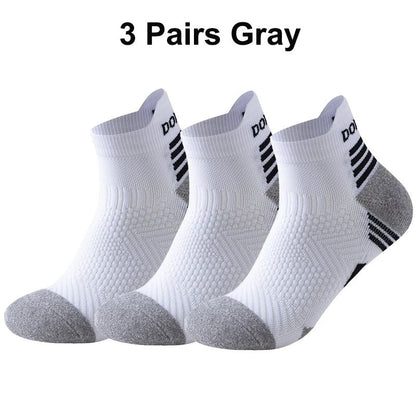 3 Pares Meias de Corrida de Maratona Masculinas Femininas Profissionais Esportivas Tornozelo Fitness Tubo Acolchoado Engrossado Baixo Cano Curto Barco Meias