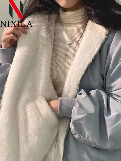 New in Jackets for Women Thick Warm Parkas Oversized Double Sided Hooded Korean Fashion Casual Loose Zip Up Coat Female Clothes